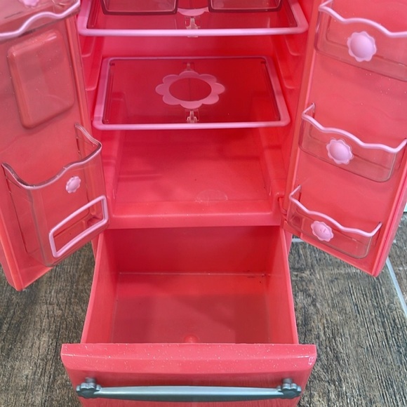 Pink Toy Refrigerator Pretend Play Dolls Accessories - Picture 4 of 9